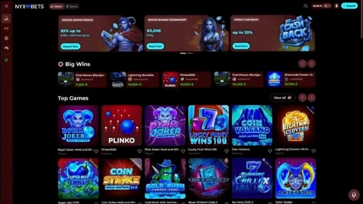 Nyxbets casino met 200% bonus tot €200 + 50 gratis spins welkomstbonus